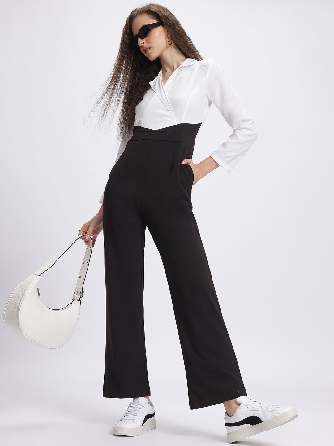 glitchez Monochrome Faux Wrap Jumpsuit