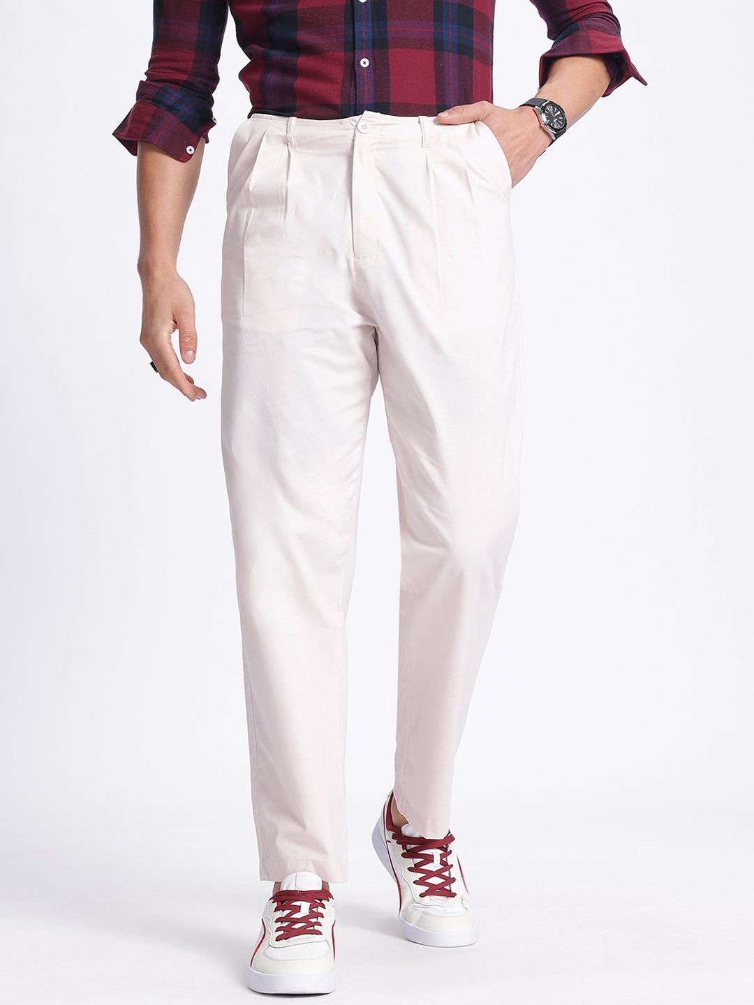 Buy glitchez Men Pleated Straight Fit Trousers - Trousers for Men