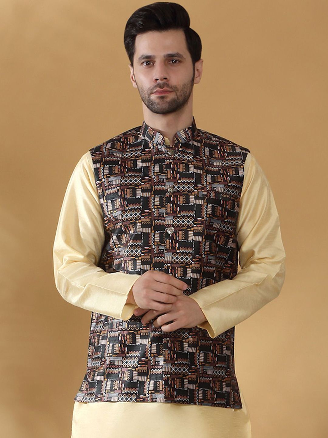 KRAFT INDIA Abstract Printed Woven Nehru Jacket