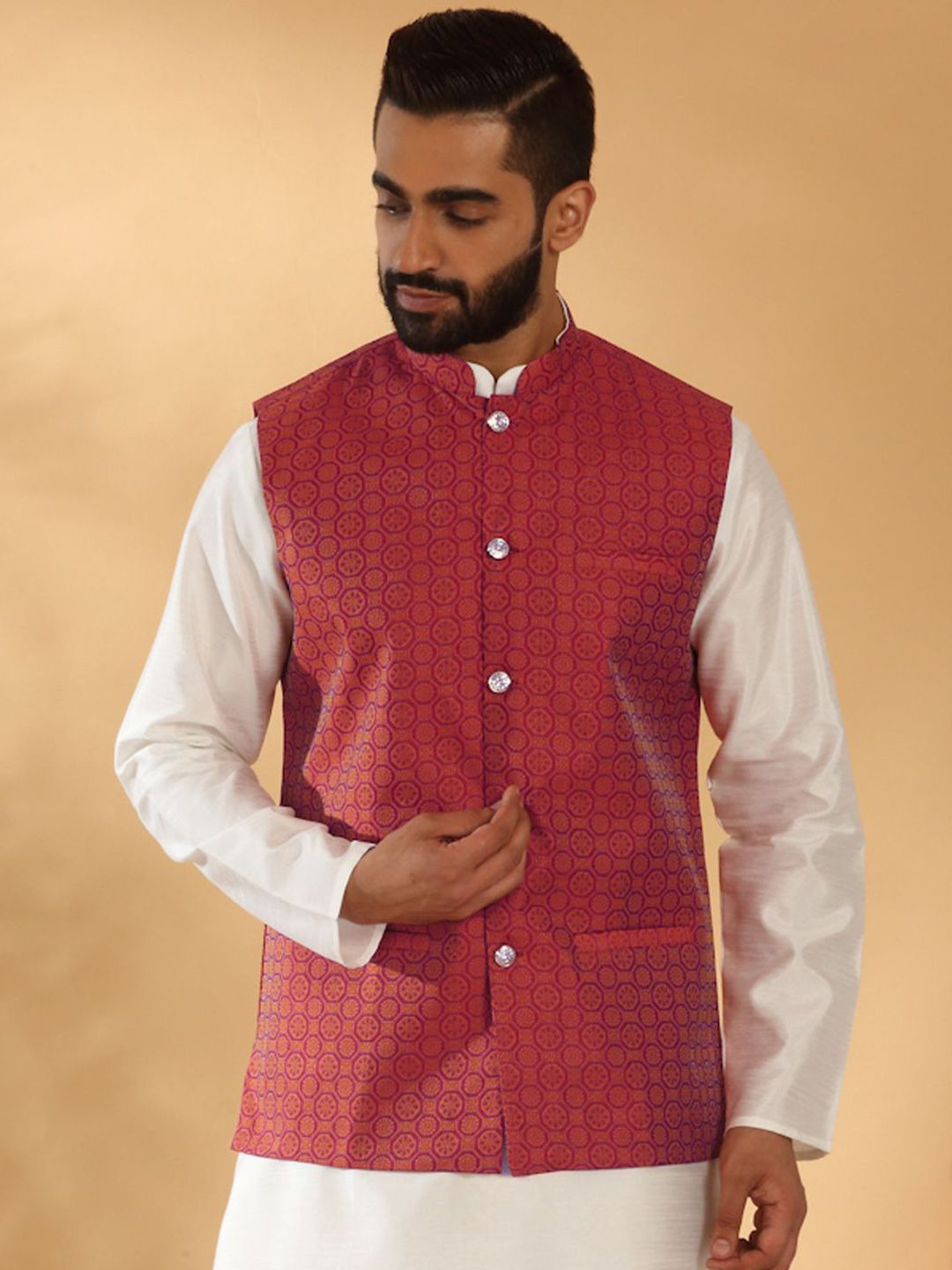 KRAFT INDIA Geometric Printed Woven Nehru Jacket