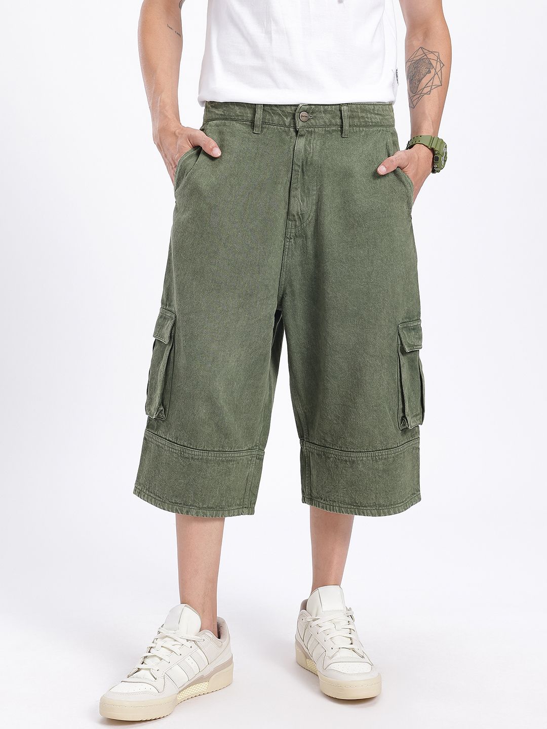 Buy glitchez Men Utility Edge Loose Fit 3/4th Cargo Jorts - Shorts