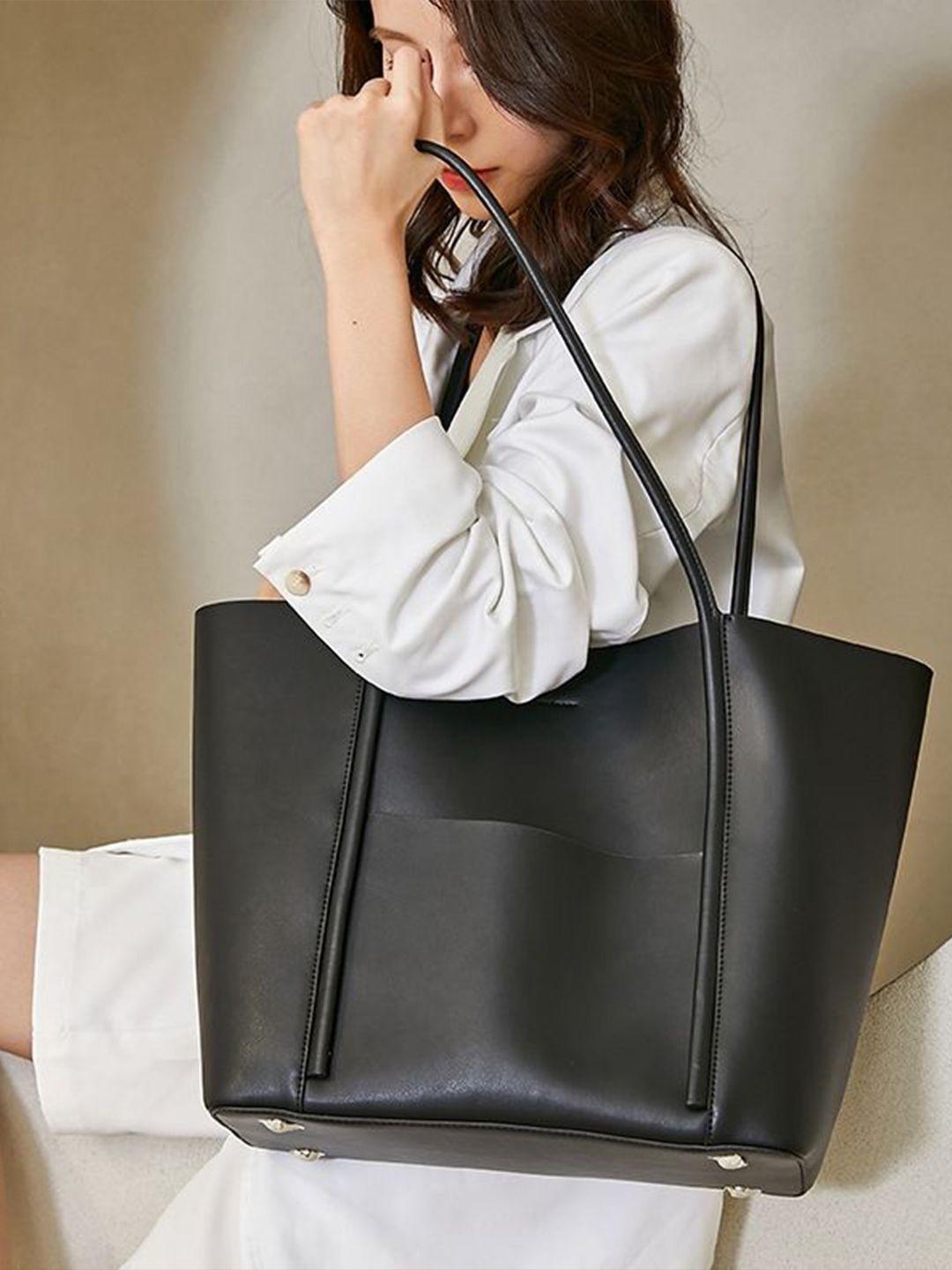 Buy PURPLEHUNT Leather Oversized Shopper Tote Bag with Cut Work