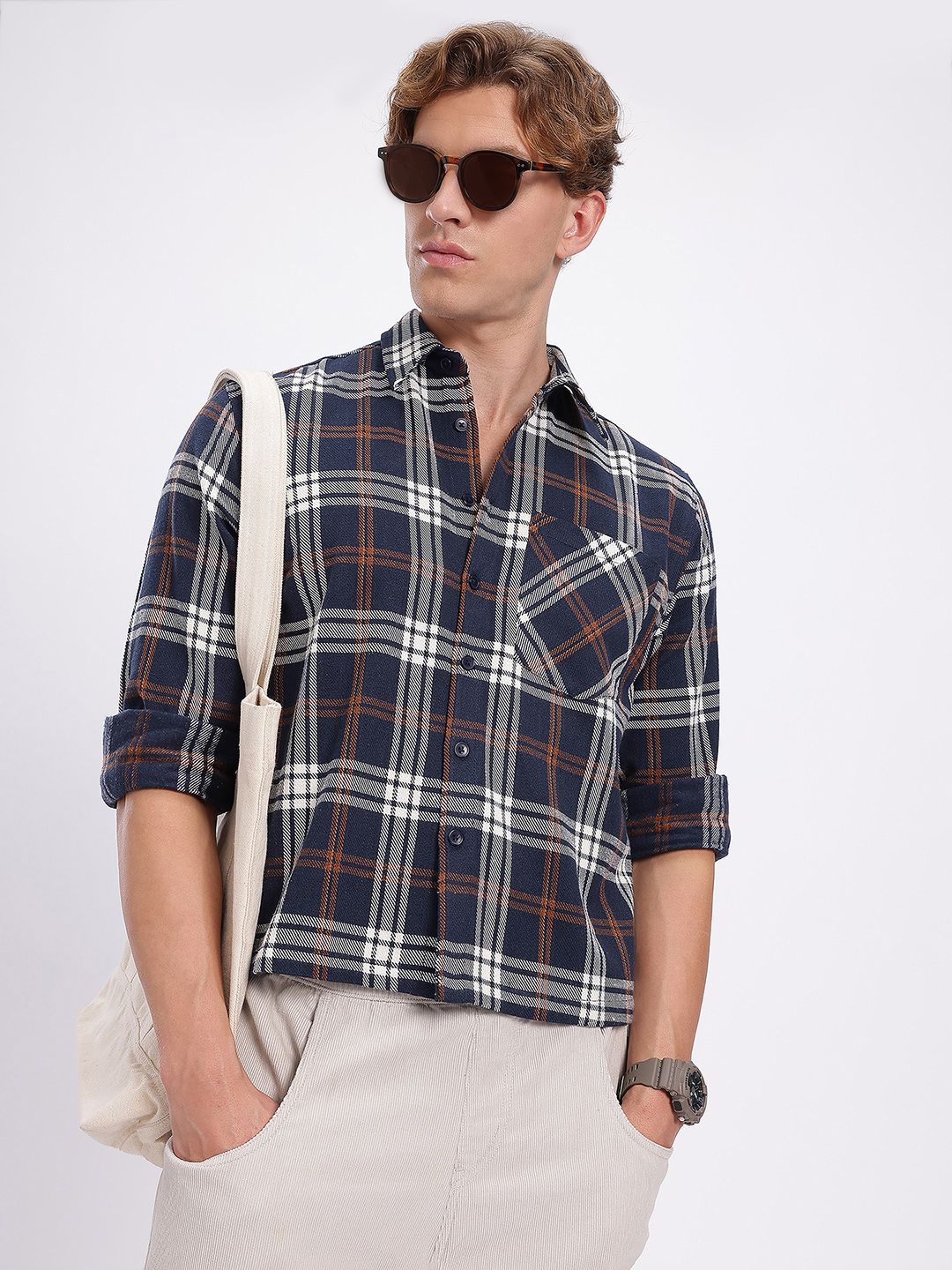 Buy glitchez Tartan Checks Flannel Relaxed Fit Shirt - Shirts for