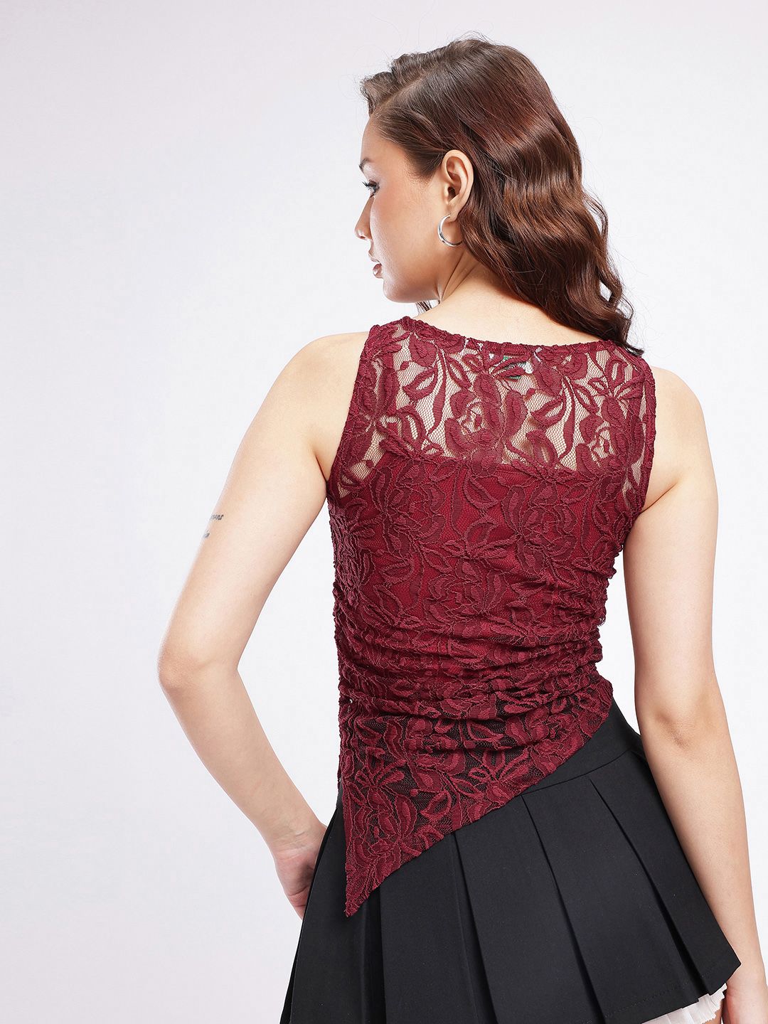 Buy glitchez Sleeveless Textured Lace Fitted Top - Tops for Women