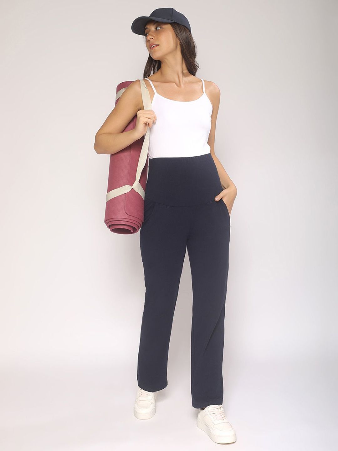 MomToBe Women High-Rise Cotton Straight-Fit Maternity Track Pants
