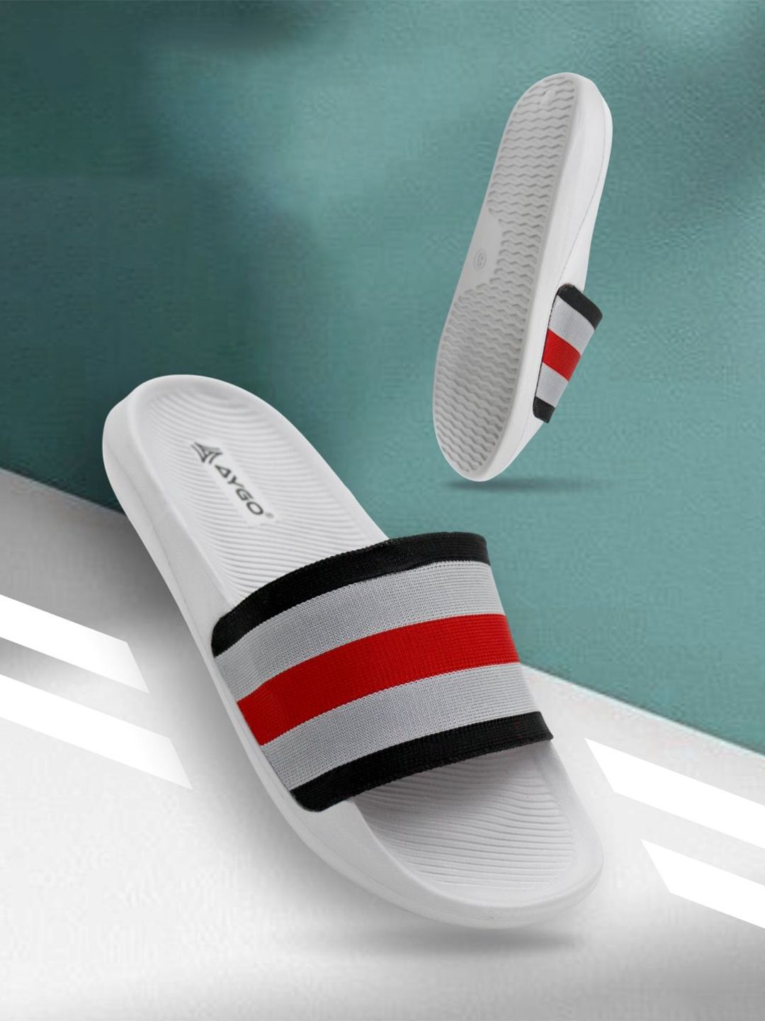 AYGO Men Light Weight And Comfortable Striped Sliders Flip Flops