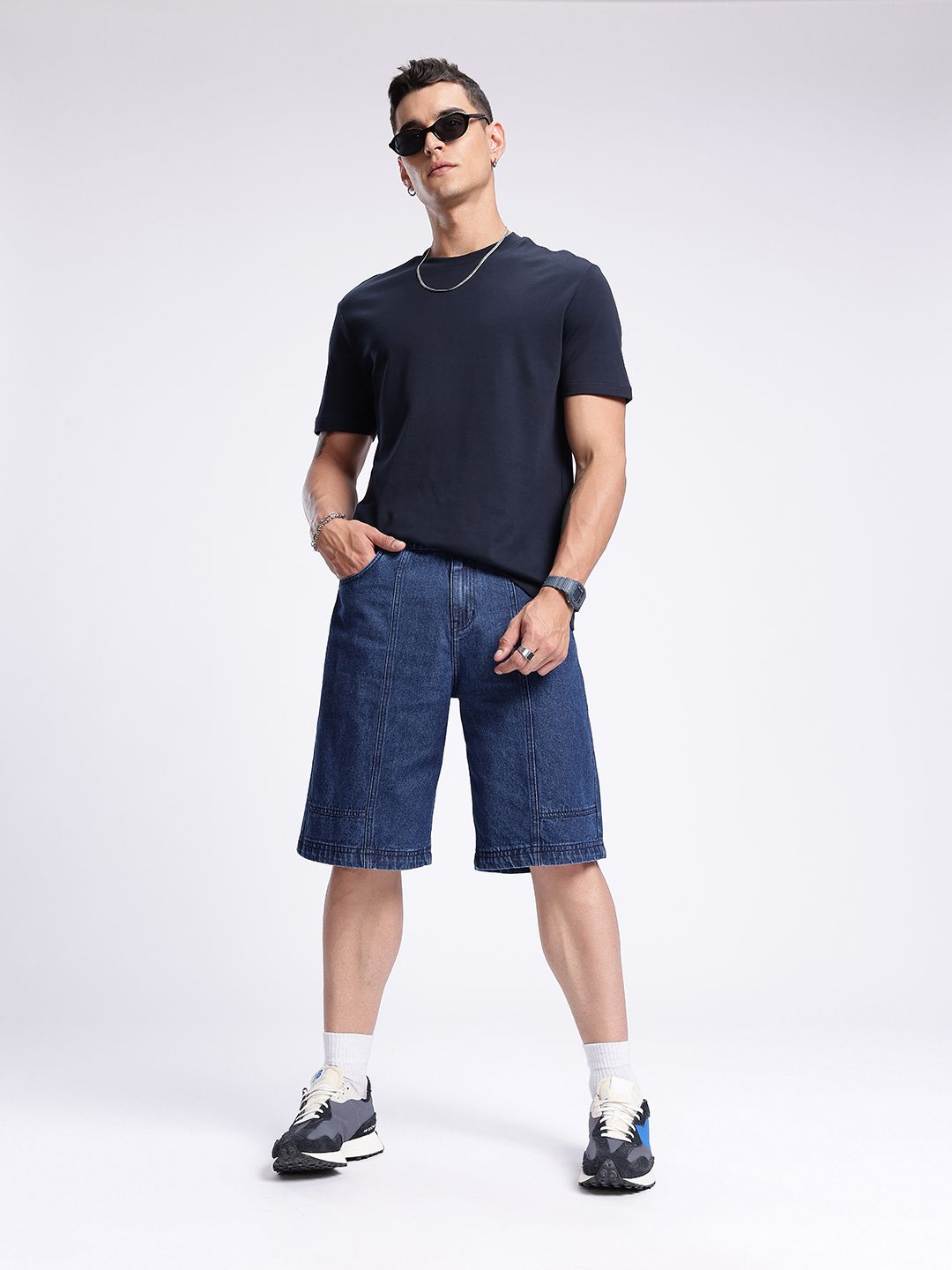 Buy glitchez Men Panelled Loose Fit Denim Jorts - Shorts for Men