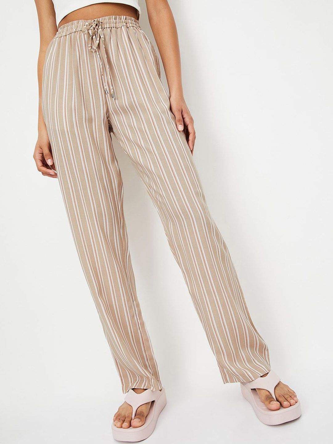 max Striped Pure Cotton Mid-Rise Lounge Pant