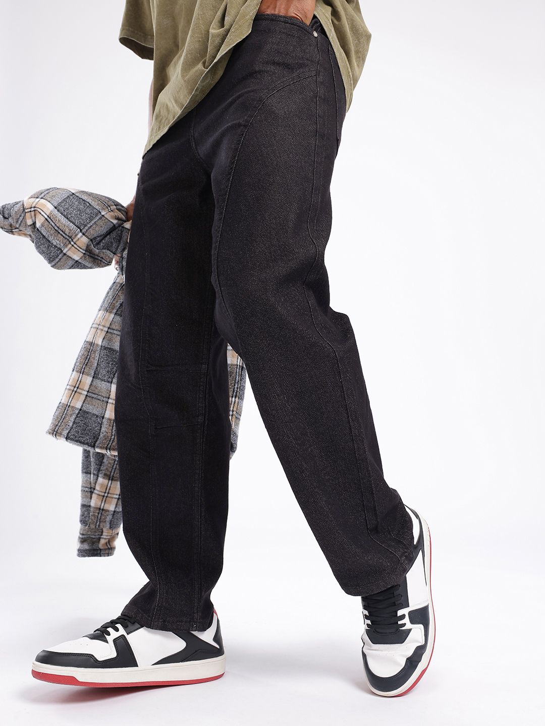 glitchez Men Panelled Skater Light Fade Stretchable Relaxed Fit Jeans