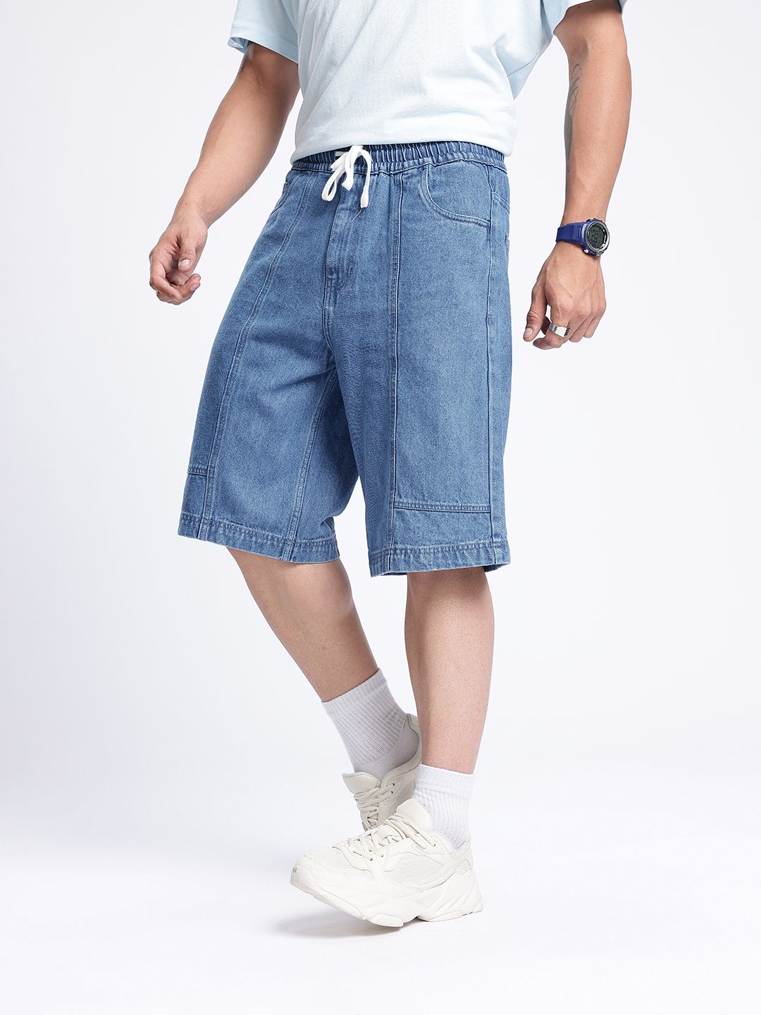 Buy glitchez Men Panelled Loose Denim Jorts - Shorts for Men