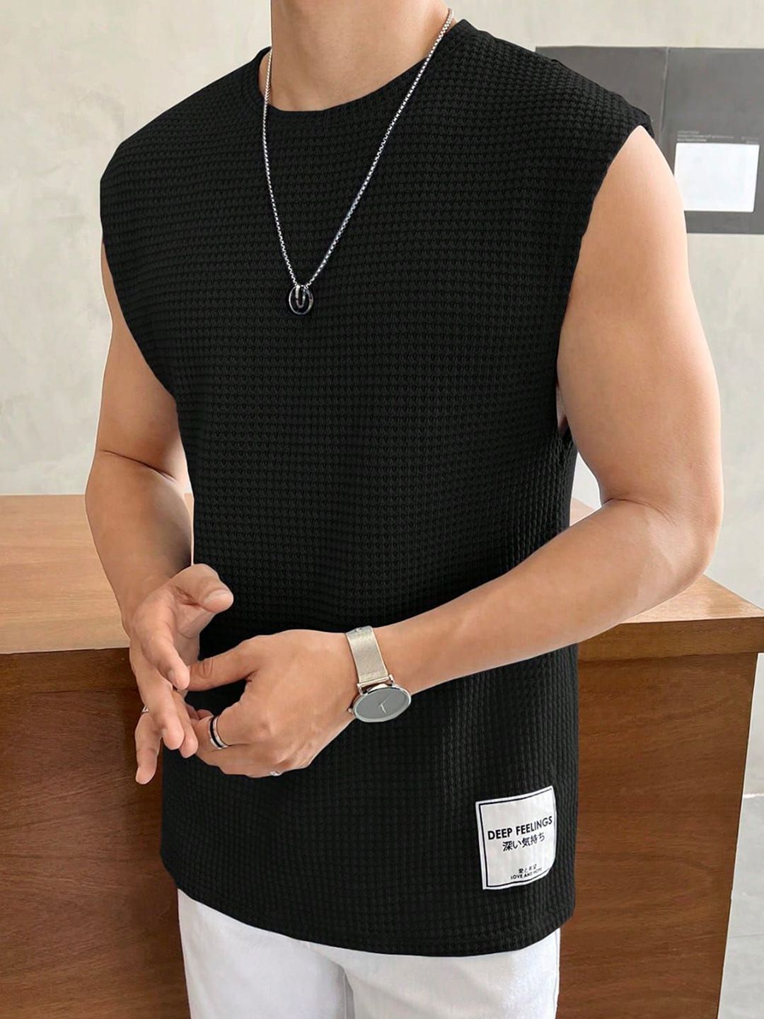Calcados Cotton Round Neck Gym Vests Vest-blk-S