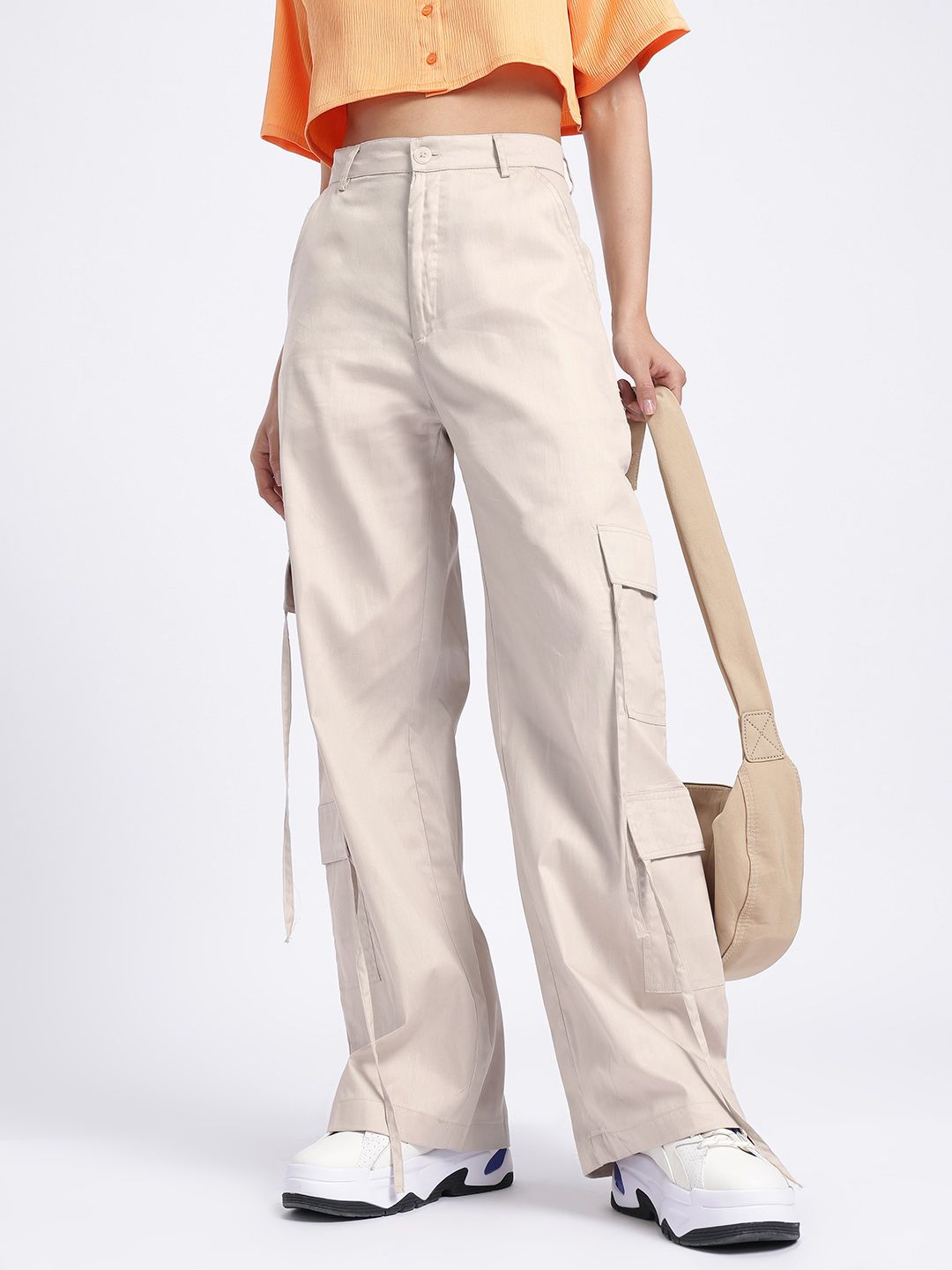 glitchez glitchez Women Mid-Rise Pure Cotton Flared Fit Cargos