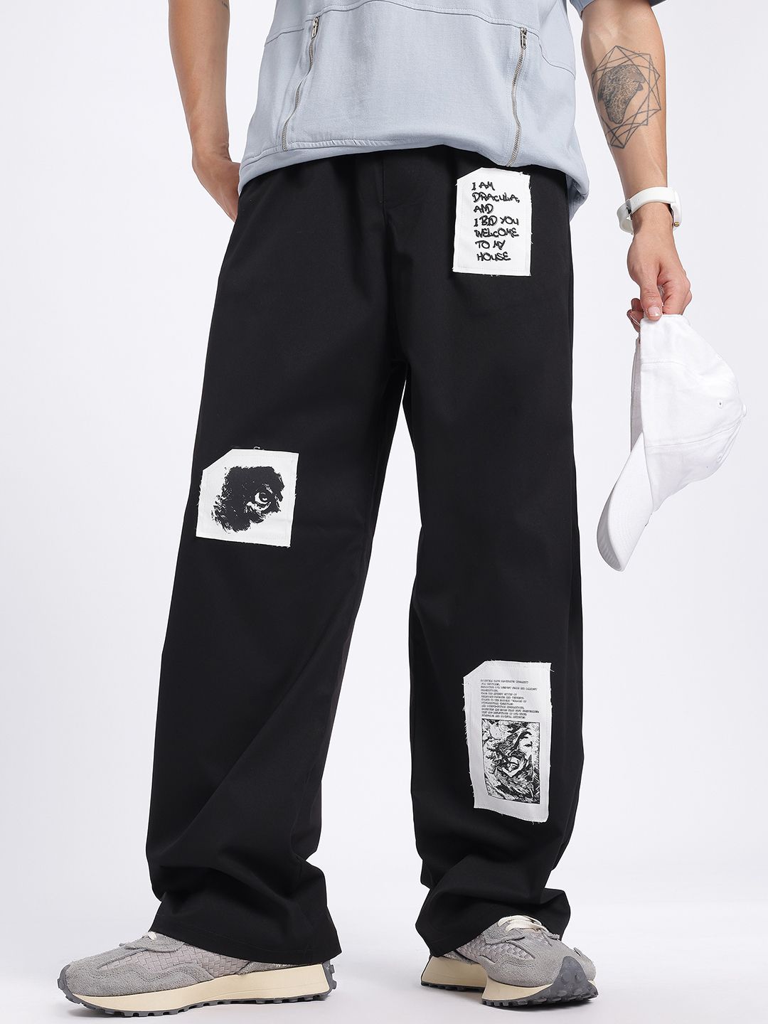 Buy glitchez Men Mid-Rise Patchwork Loose Fit Wide Leg Trousers
