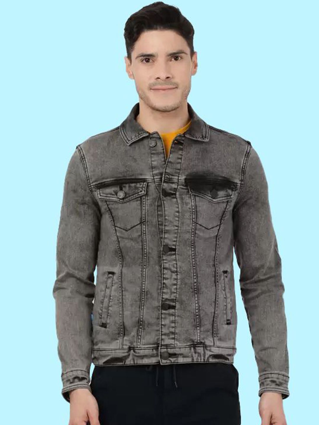 KLIZEN Spread Collar Denim Jacket