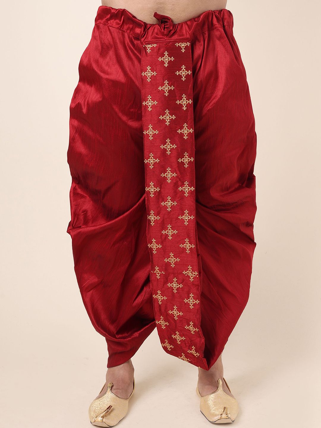 W & G Men Embroidered Relaxed Fit Silk Ethnic Dhoti