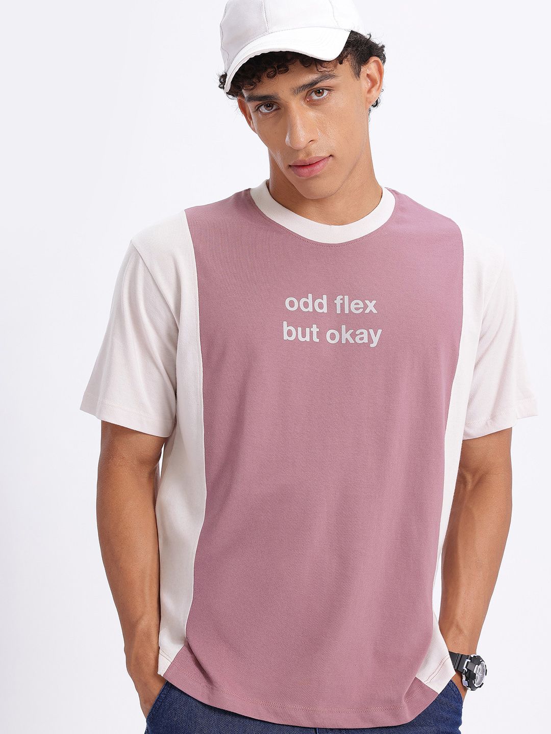 glitchez Printed Panelled Oversized Fit T-shirt