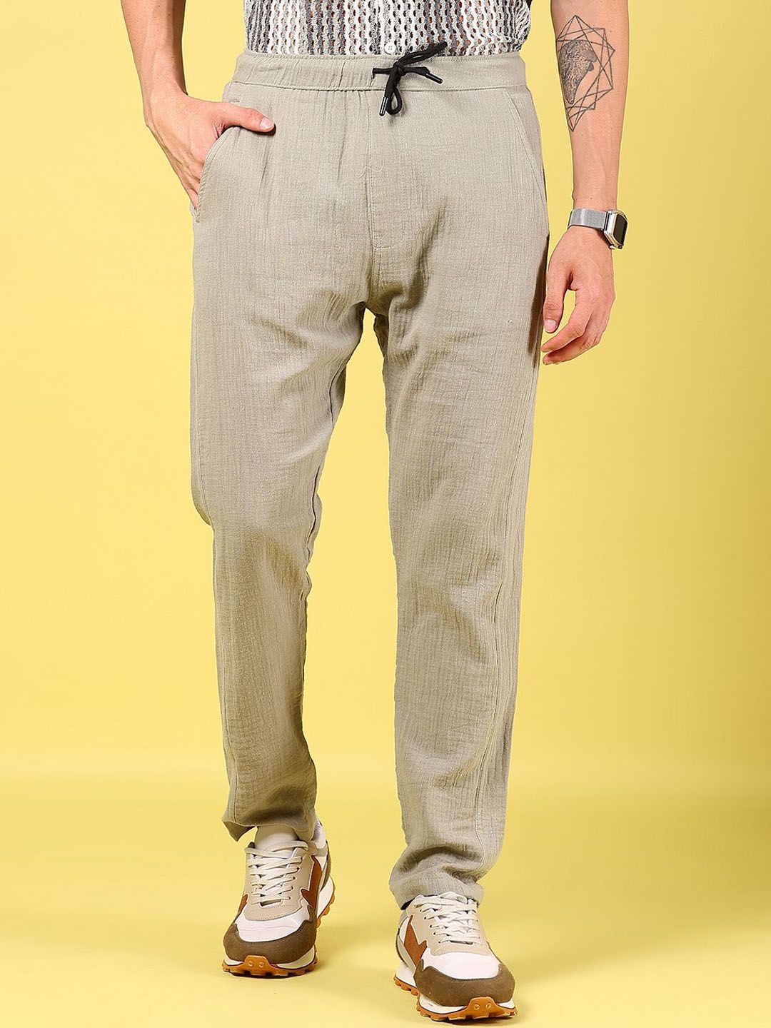 V-Mart Men Mid Rise Cotton Trousers