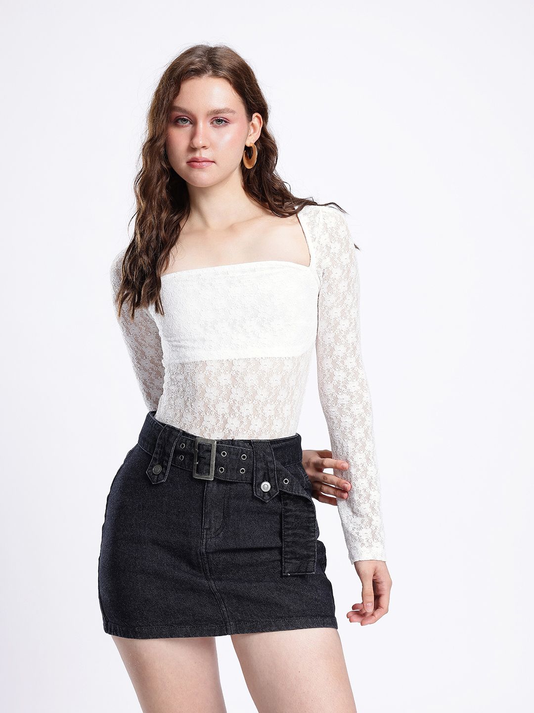 Buy glitchez Semi Sheer Lace Fitted Top - Tops for Women 31991221 Buy glitchez Semi Sheer Lace Fitted Top - Tops for Women 31991221