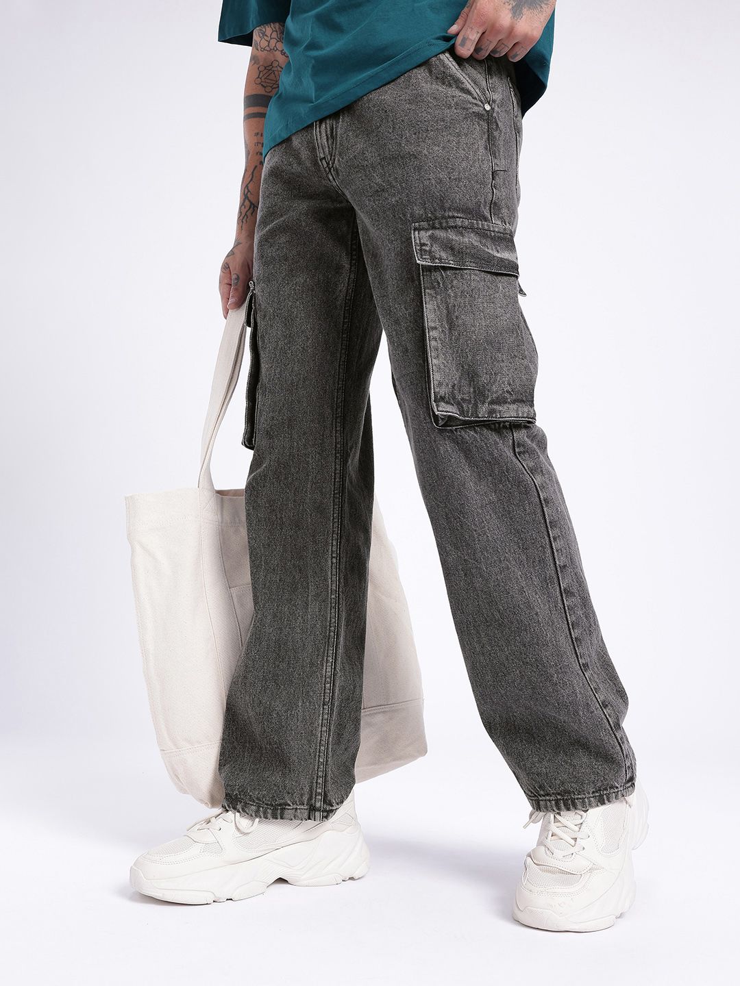 glitchez Men Cargo Light Fade Jeans