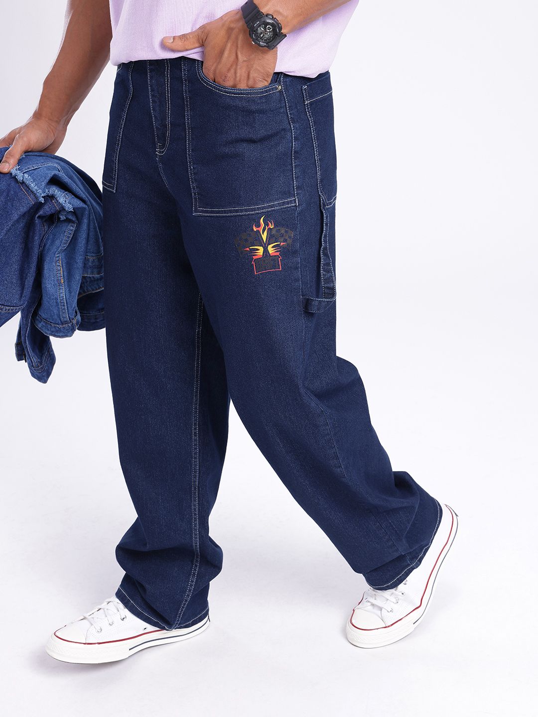 glitchez Men Loose Cropped Printed Stretchable Jeans