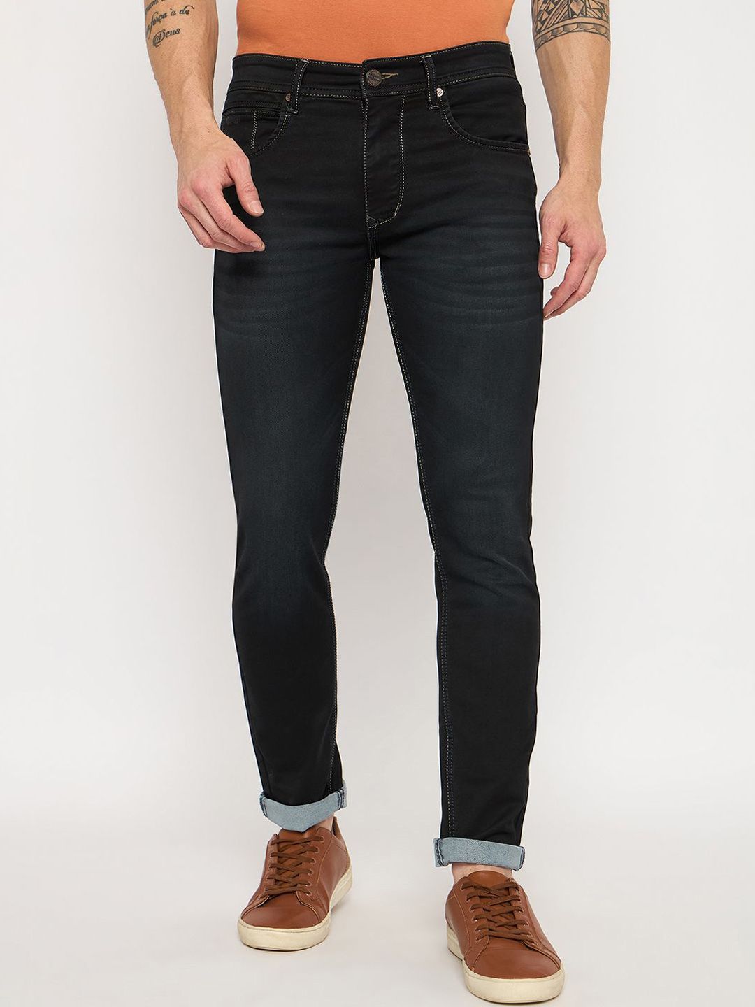 Duke Men Slim Fit Mid-Rise Light Fade Stretchable Jeans