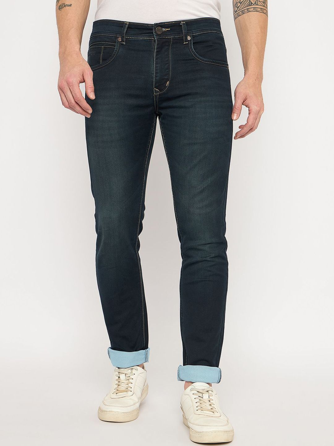 Duke Men Slim Fit Mid-Rise Light Fade Stretchable Jeans