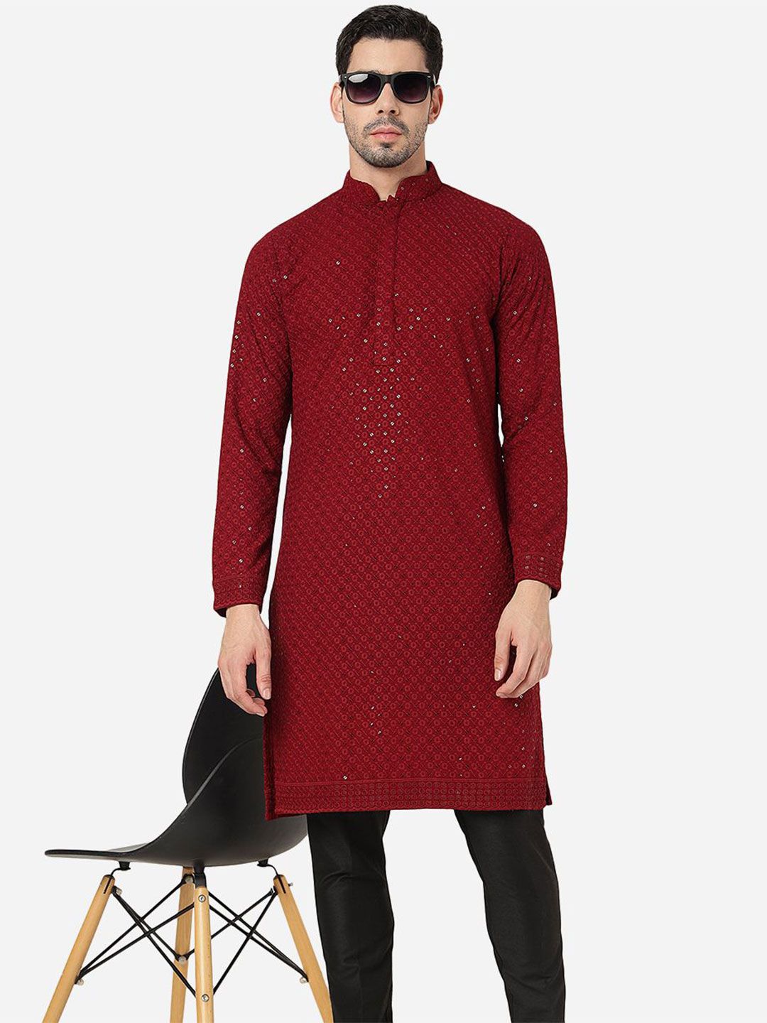 ADHIRAJAN Men Embellished Printed Festive Cotton Straight Kurtas