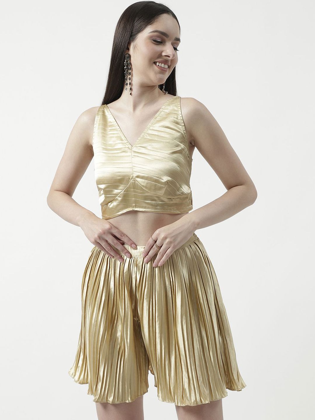 Zima Leto Shimmer Pleated Crop Top & Shorts Co-Ord Set