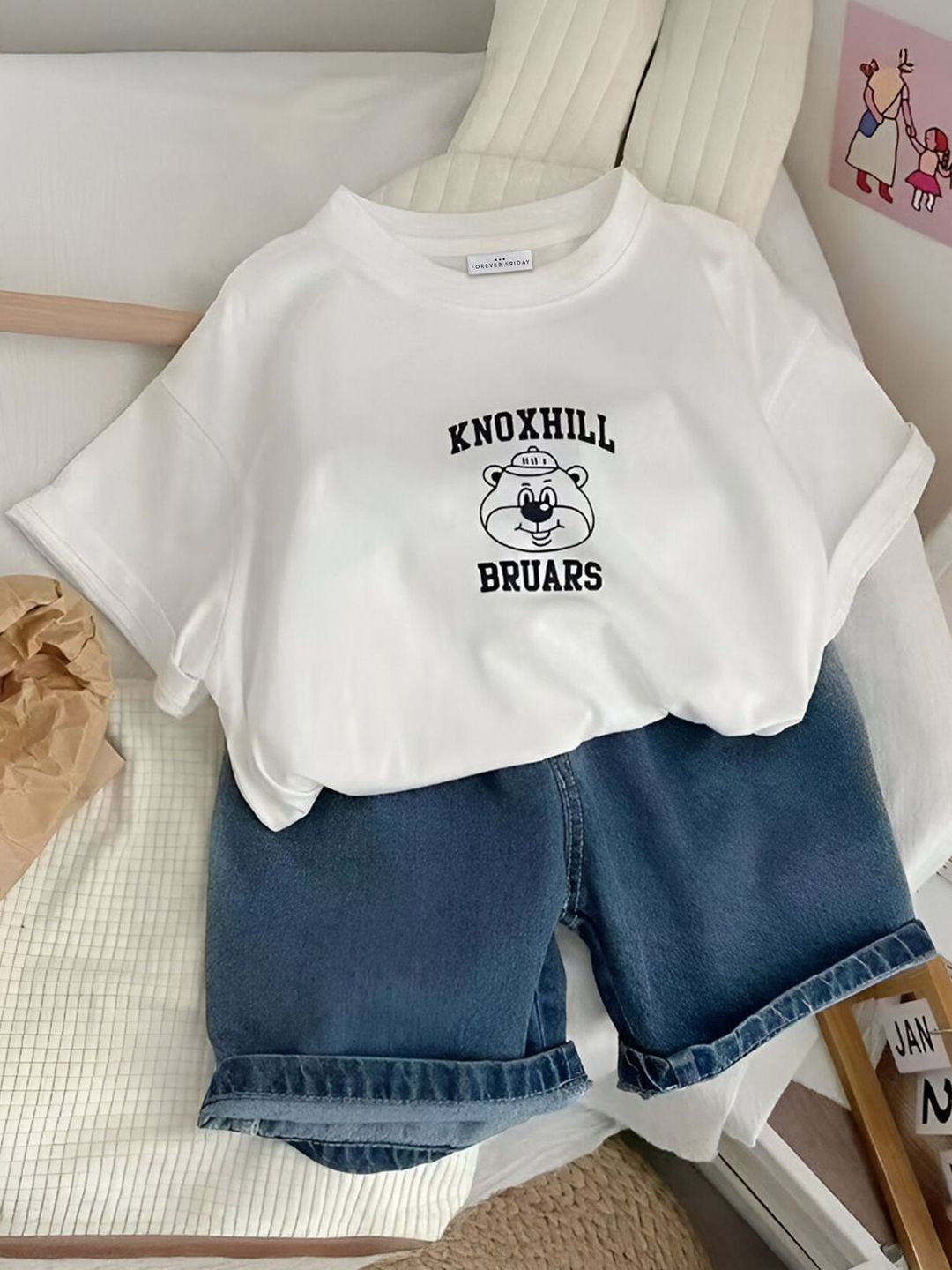 FOREVER FRIDAY Girls Typography Printed Extended Sleeves T-shirt