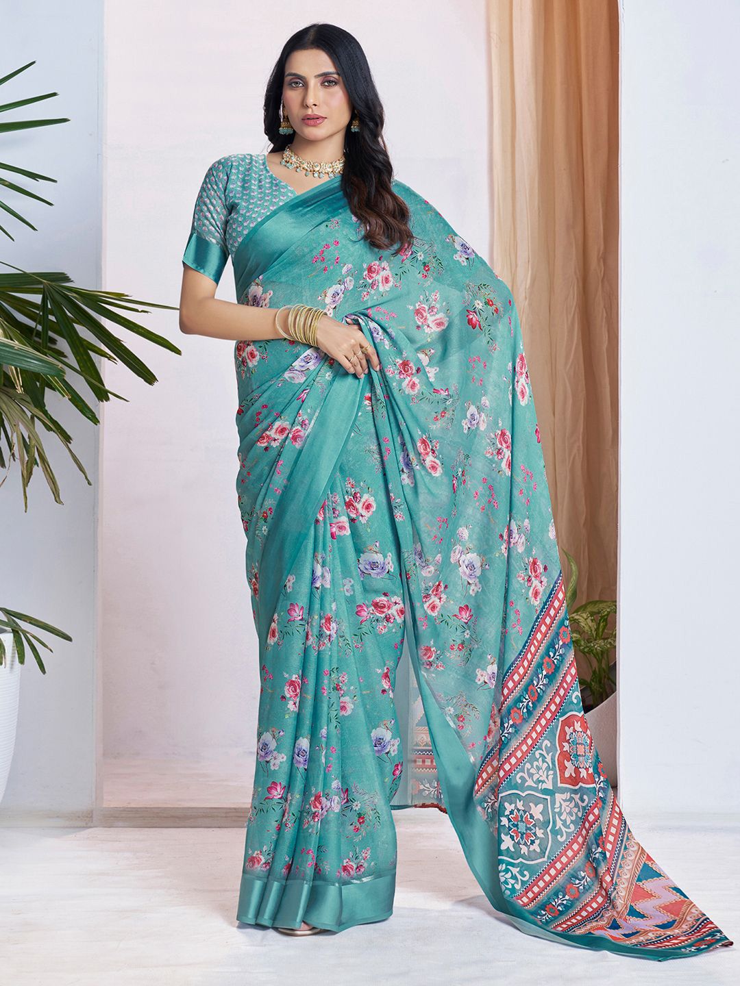 Mitera Floral Printed Pure Georgette Ready to Wear Saree