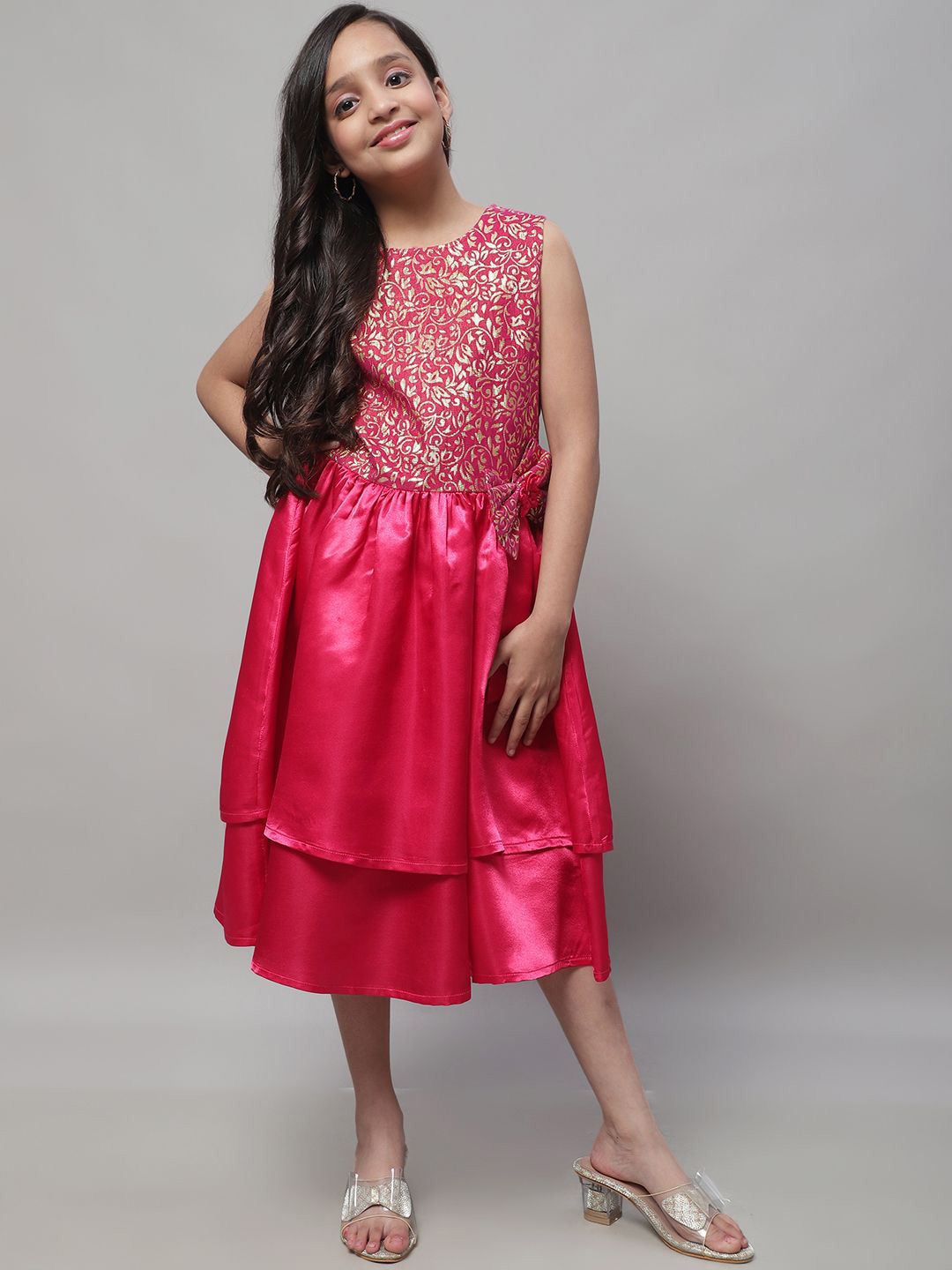 JAKANARY Girls Printed Fit & Flare Midi Dress