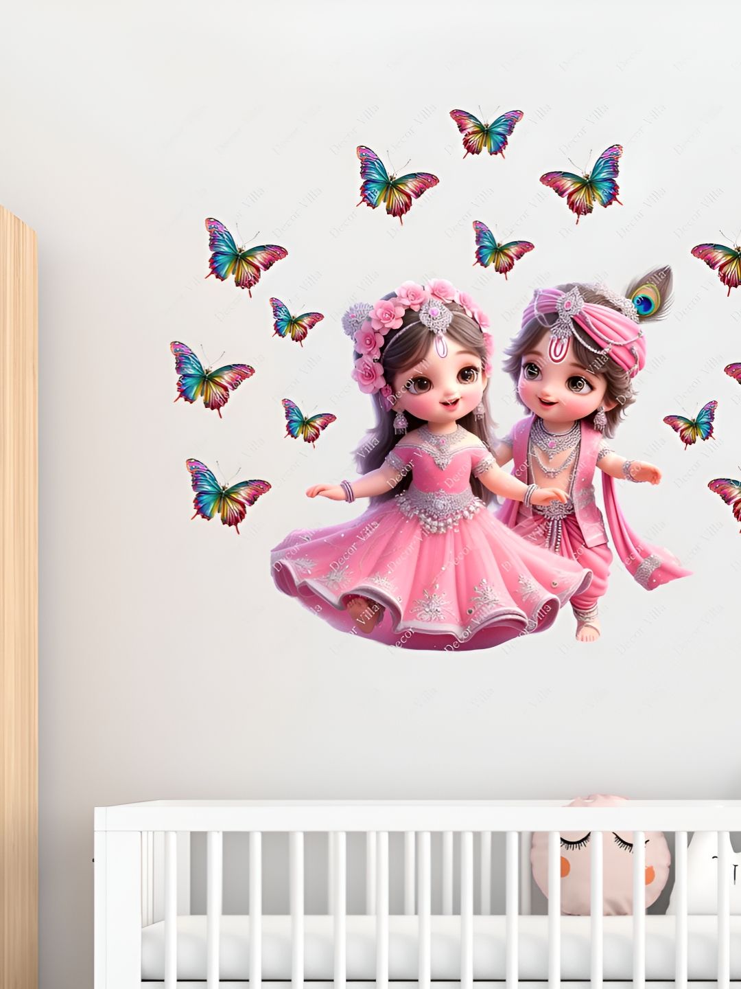 Decor Villa Decor Villa Multicolor Baby Radha Krishna With beautifull Butterflies Wall Sticker