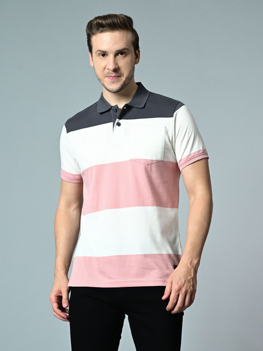 ARBOUR Men Colourblocked Polo Collar Cotton T-shirt