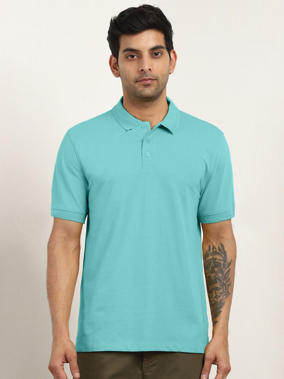 NOBERO Men Solid Polo Collar Cotton T-shirt
