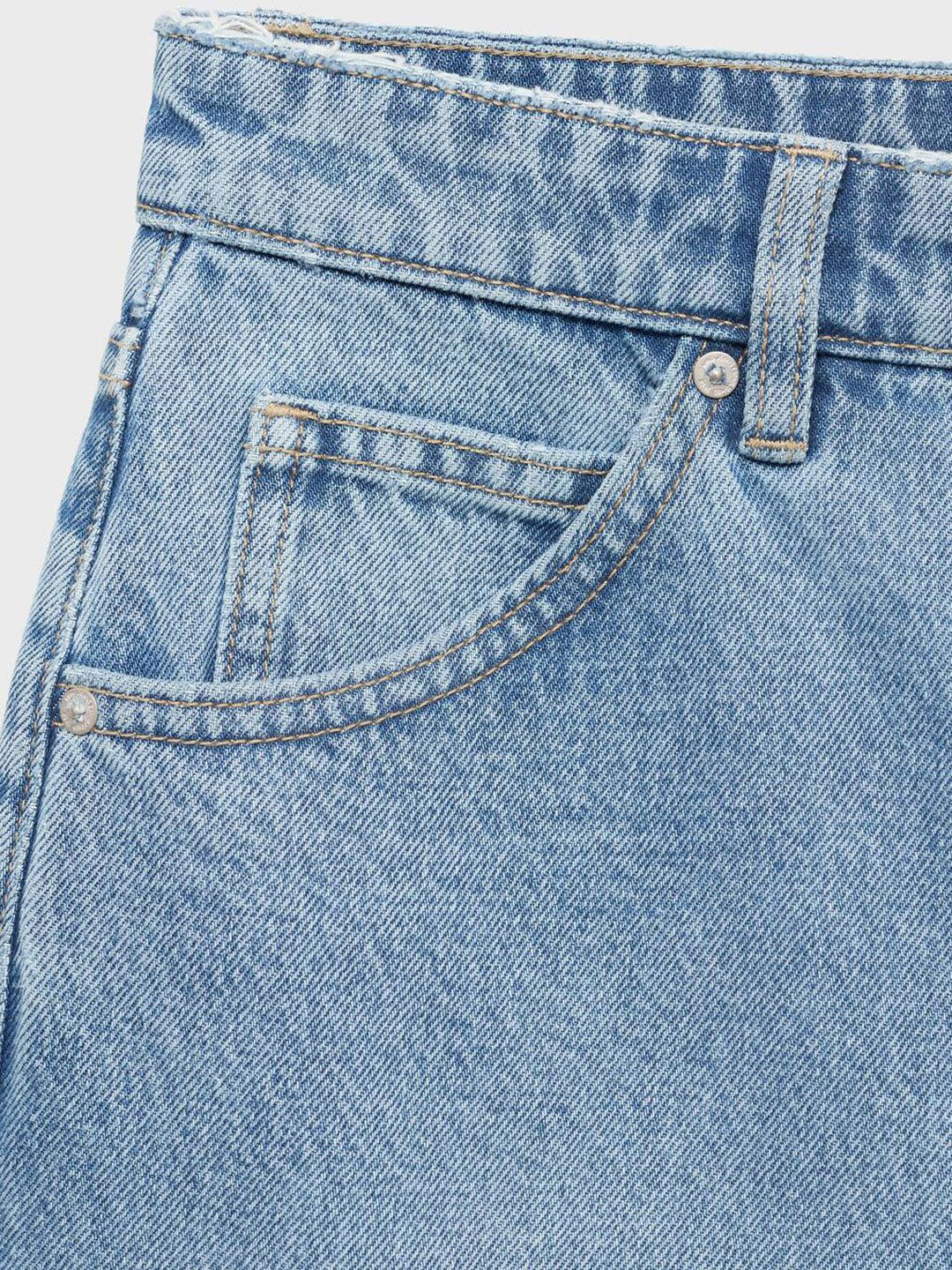 Washed Effect Pure Cotton Straight Fit Denim Bermuda Shorts with Frayed Hem