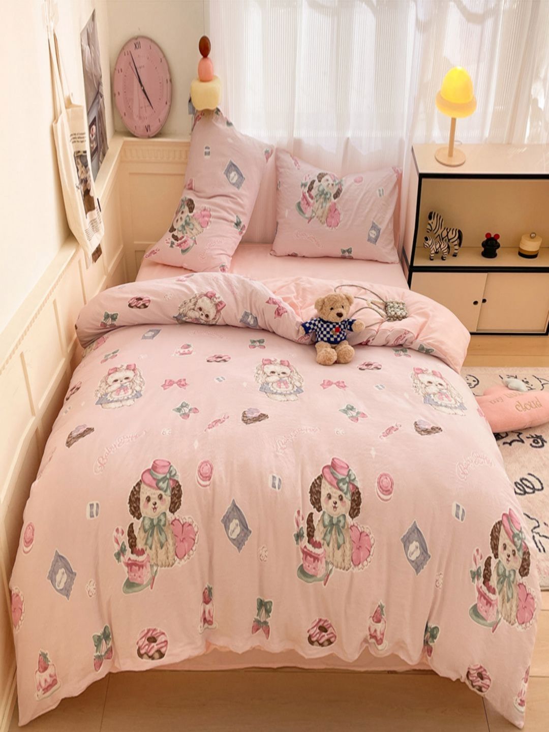 JC HOME Pink Polycotton Double Extra Large Regular Bedding Set