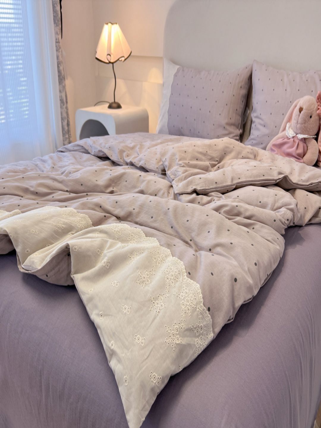 JC HOME Purple & White Solid Polycotton 4 Piece Double Queen Regular Bedding Set