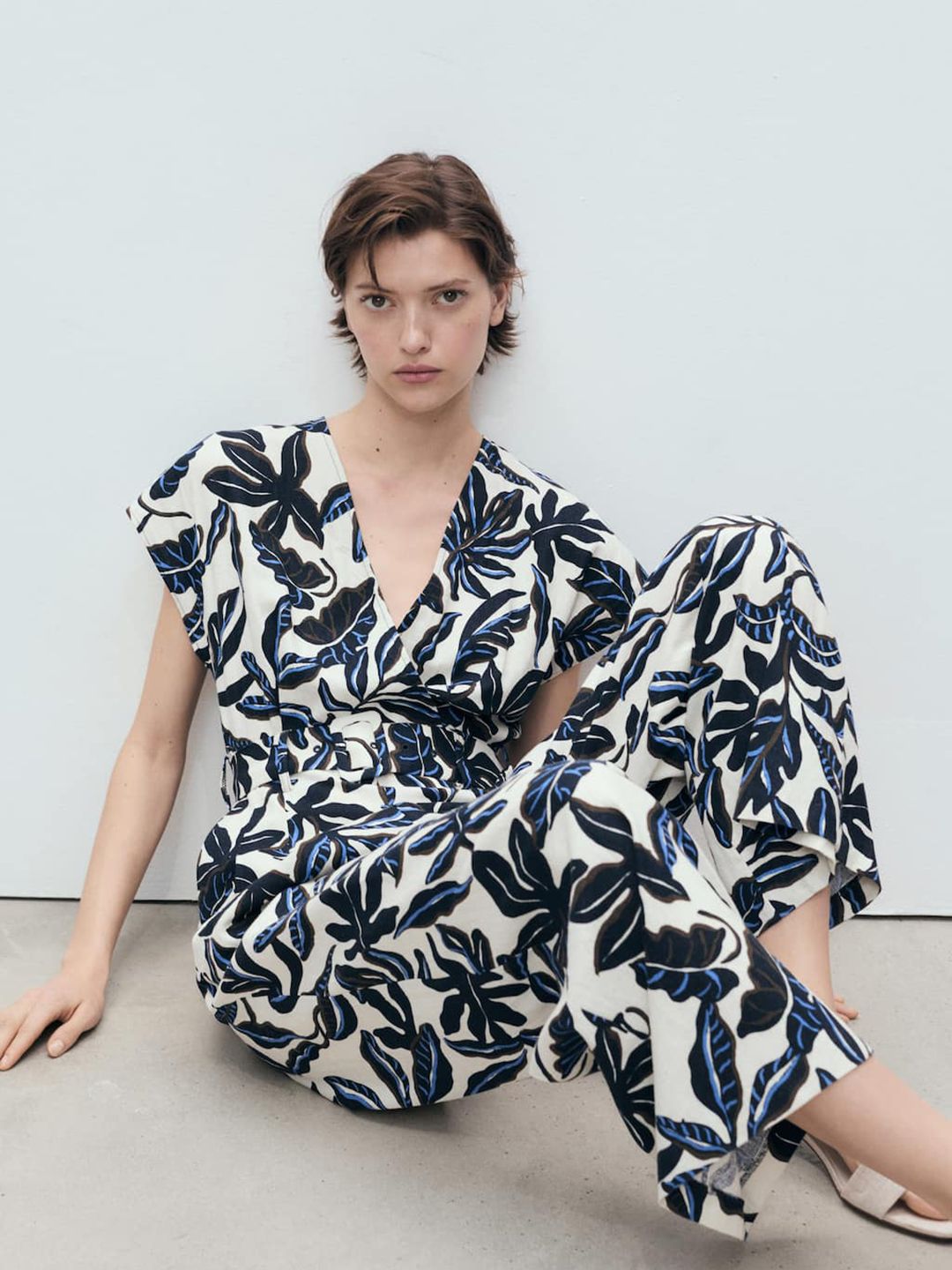 MANGO Printed Wrap Basic Jumpsuit with Belt