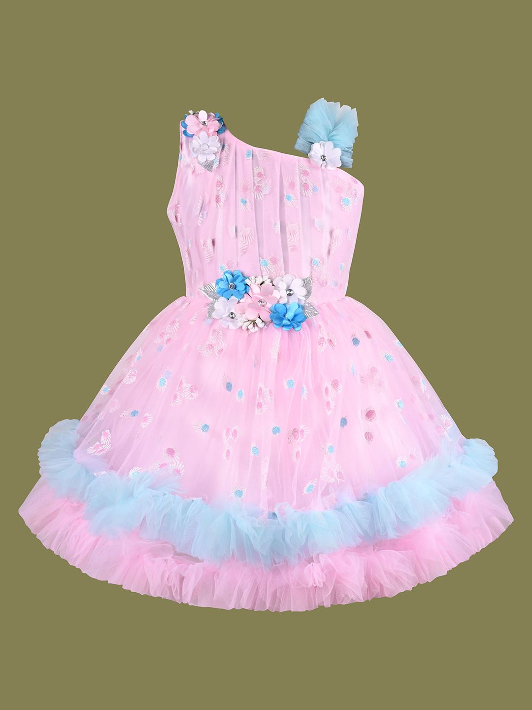 Wish Karo Girls Floral Embroidered Net Fit & Flare Dress