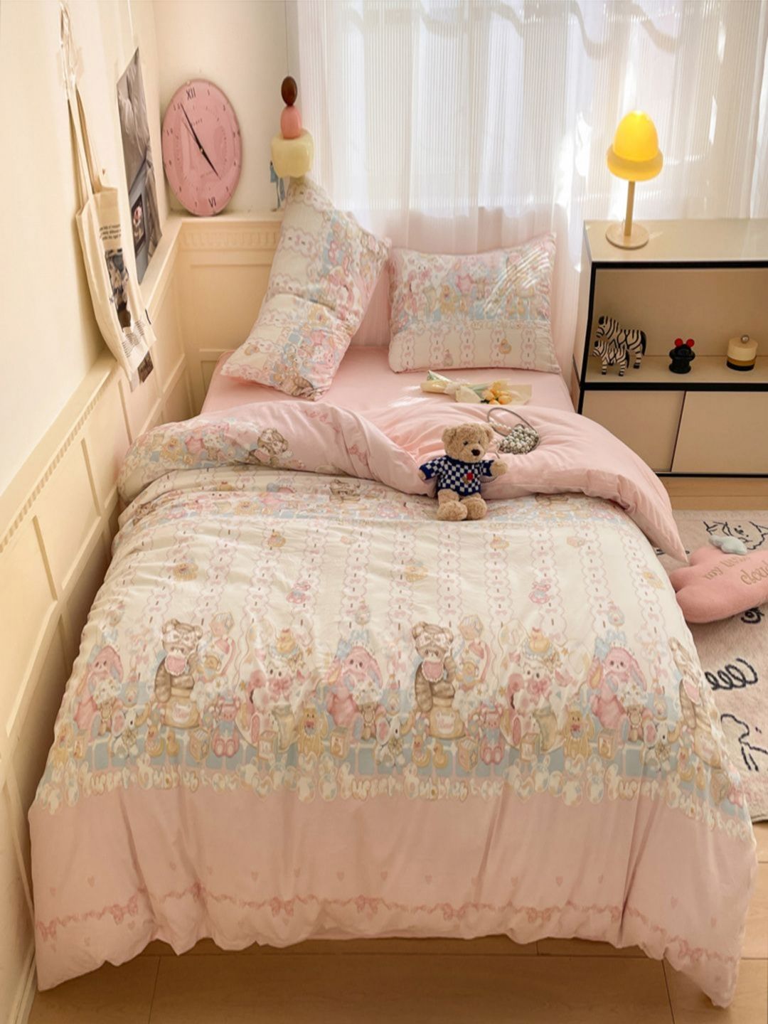 JC HOME Pink Polycotton Double King Regular Bedding Set