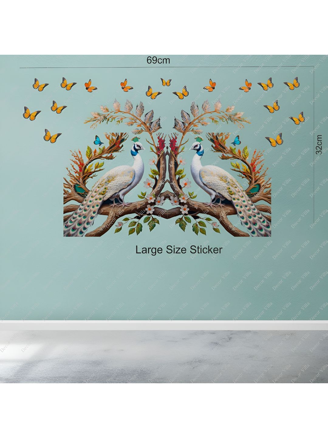Decor Villa Decor Villa Multicolor Peacock with Butterfly Wall Sticker
