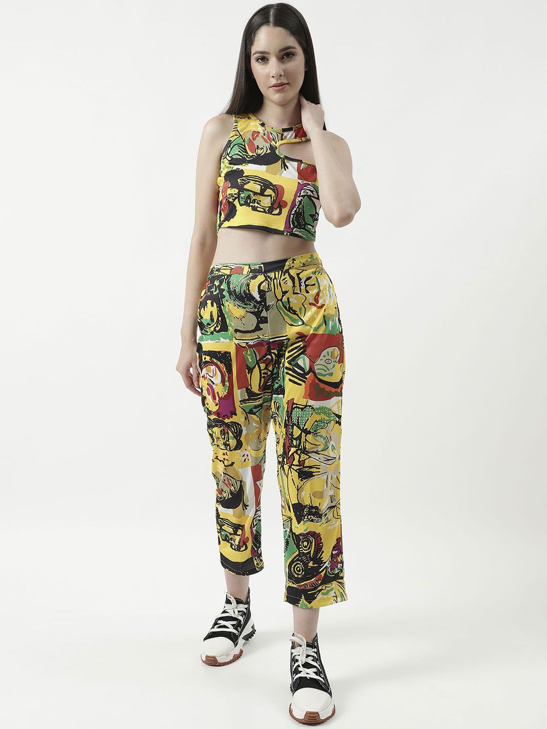 Zima Leto Picasso Inspired Digital Printed Crop Top & Trousers Co-Ord Set