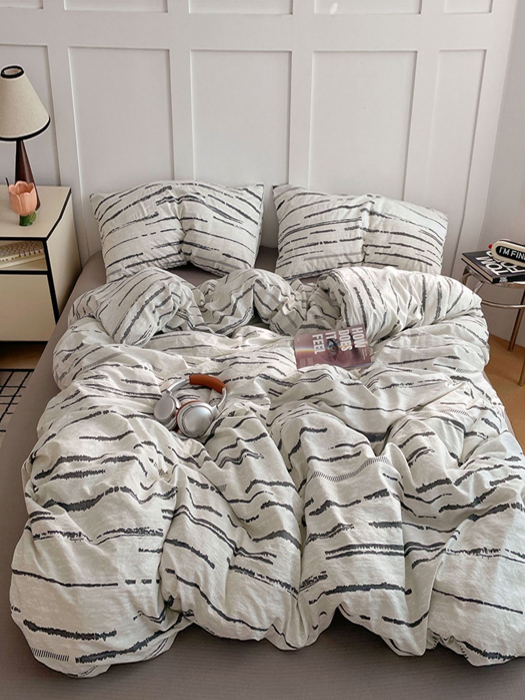 JC HOME Grey 4 Pieces Floral Printed Double Queen Bedding Set