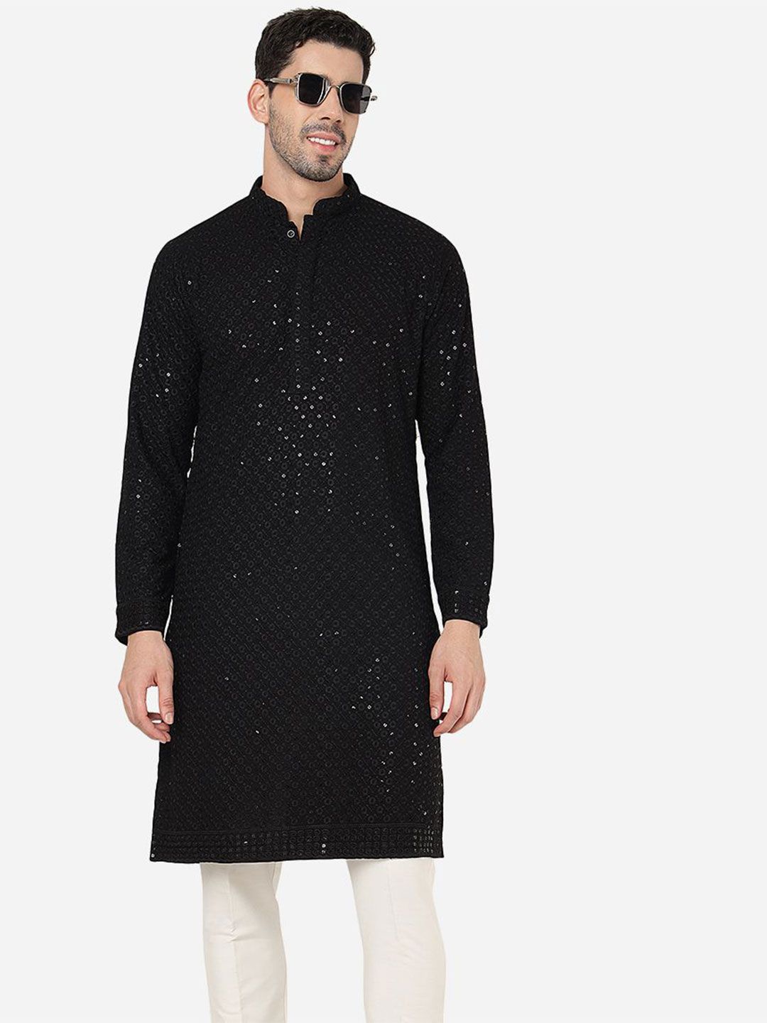 ADHIRAJAN Men Embellished Printed Festive Cotton Straight Kurtas
