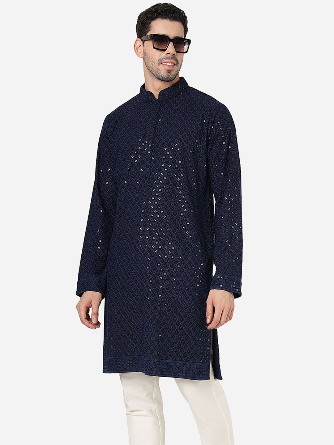 ADHIRAJAN Men Embellished Printed Festive Cotton Straight Kurtas