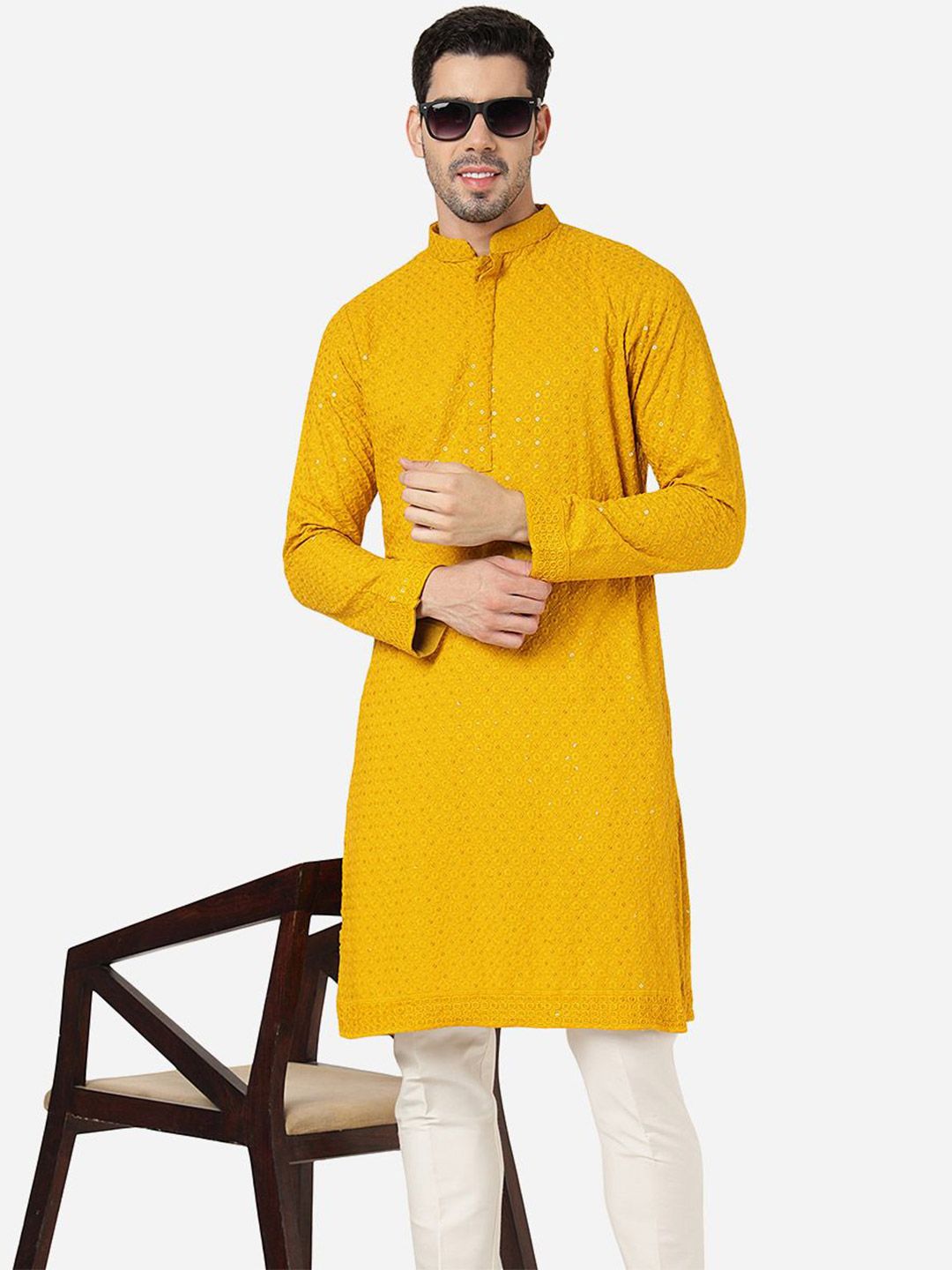 ADHIRAJAN Men Embellished Printed Festive Cotton Straight Kurtas