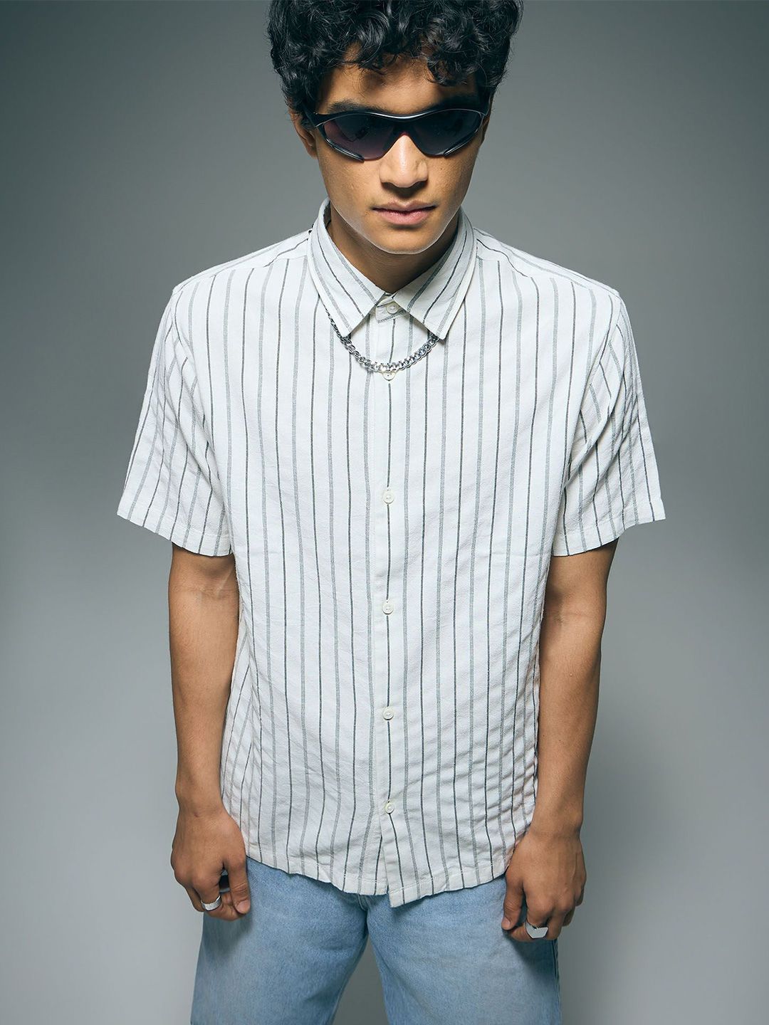 Men Striped Cotton Shirt Flying Machine Men Vertical Striped Spread Collar Cotton Casual Shirt