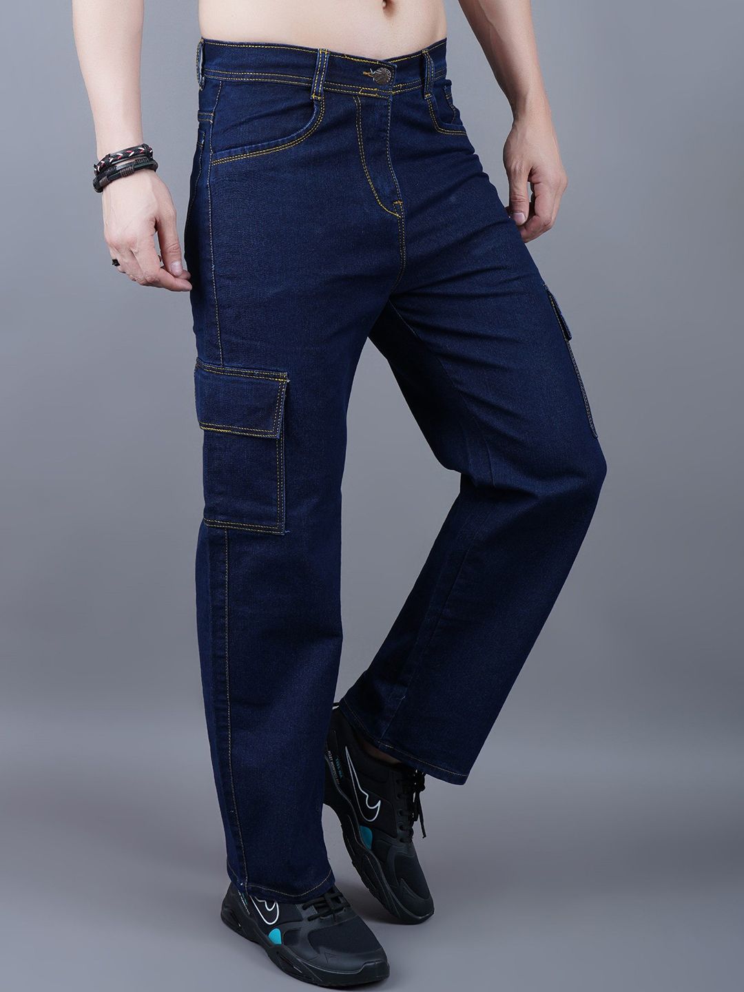 SZN Men Classic Mid-Rise Baggy Stretchable Cargo Style Jeans