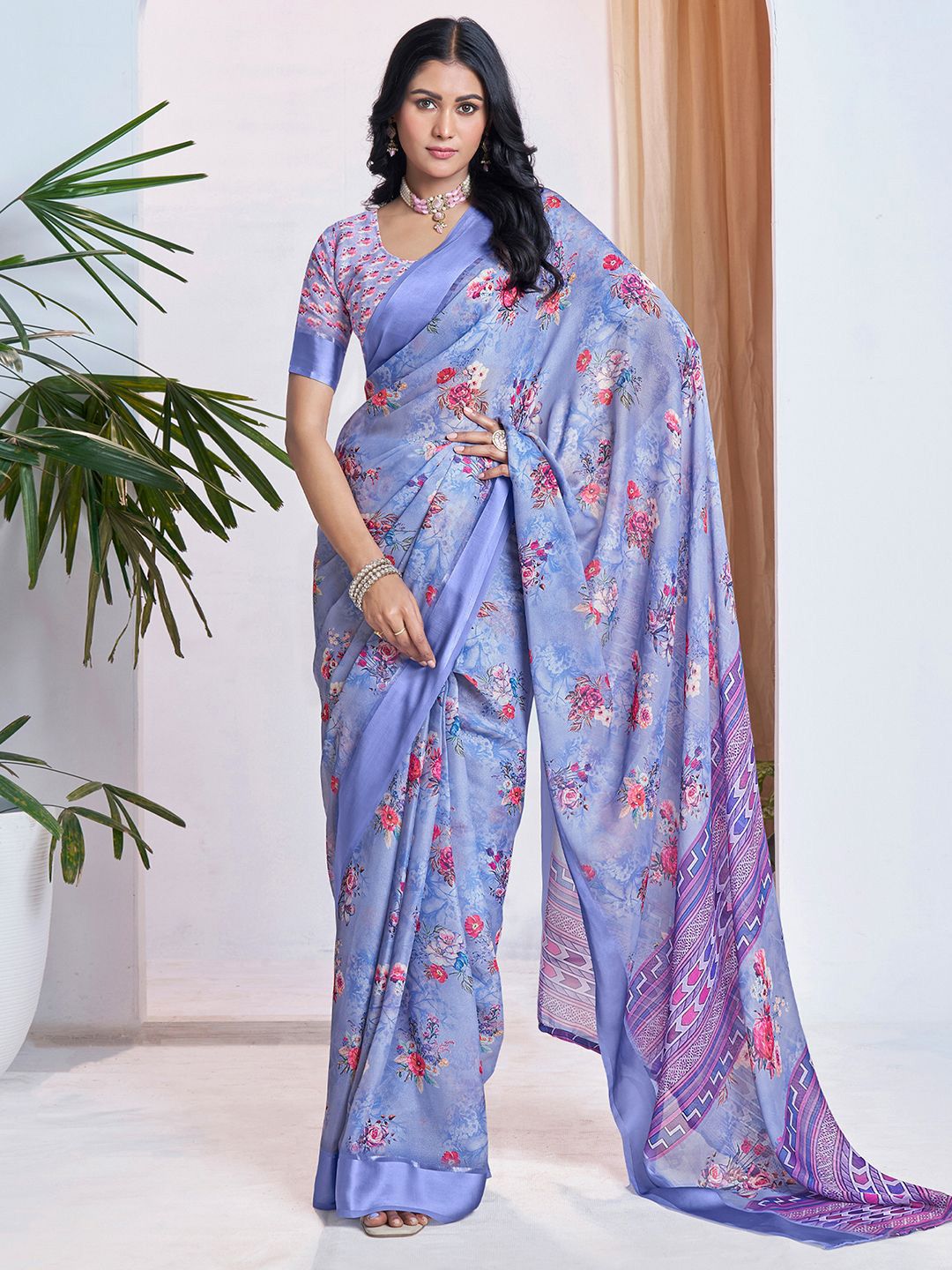 Mitera Floral Printed Pure Georgette Ready to Wear Saree
