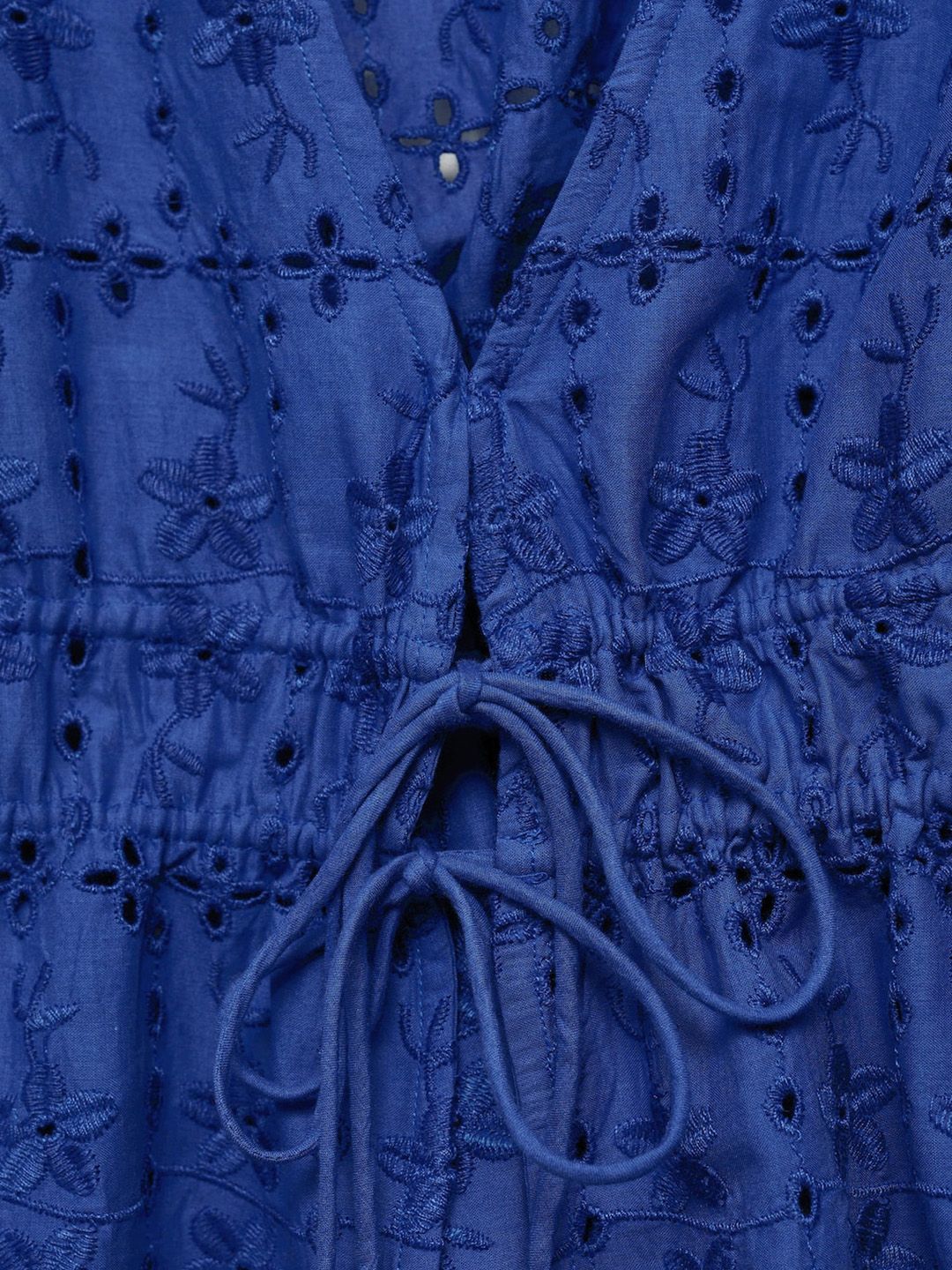Schiffli Embroidered Lace Up Detail Front-Open Cotton Top